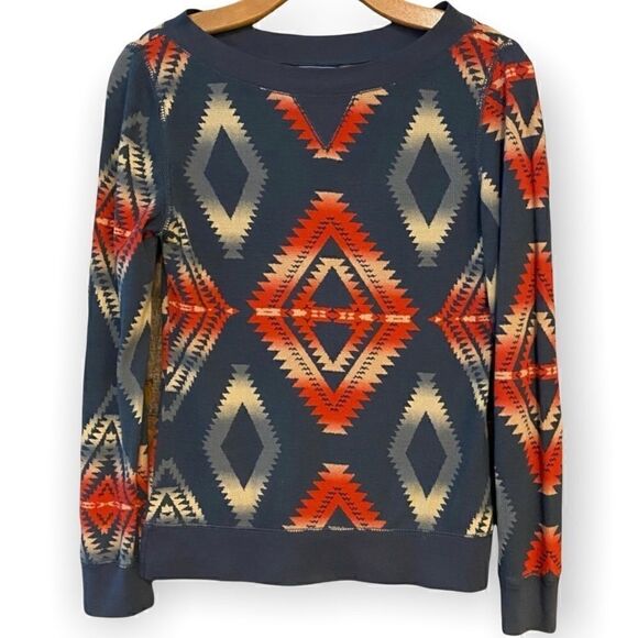 Chaps PS Gray Red American Indian Design Aztec Waffle Long Sleeve Top - Picture 1 of 9